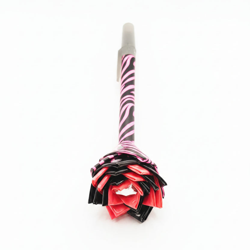 Pink & Black Zebra Duct Tape Flower Pen