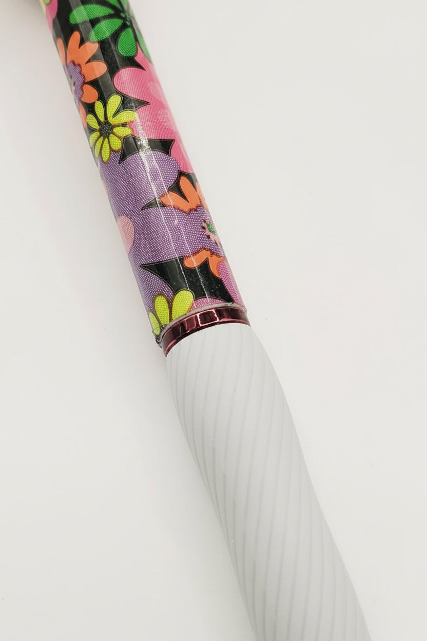Flower Print Duct Tape Flower S-Gel Pen w/ White Barrel 0.7mm Purple Ink
