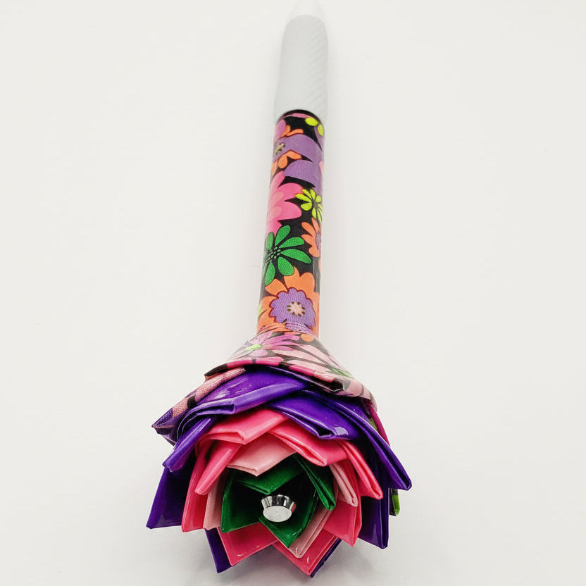 Flower Print Duct Tape Flower S-Gel Pen w/ White Barrel 0.7mm Purple Ink