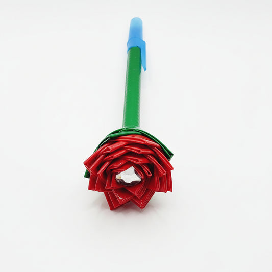 Red Flower Flower w/Green Stem Duct Tape Flower Pen