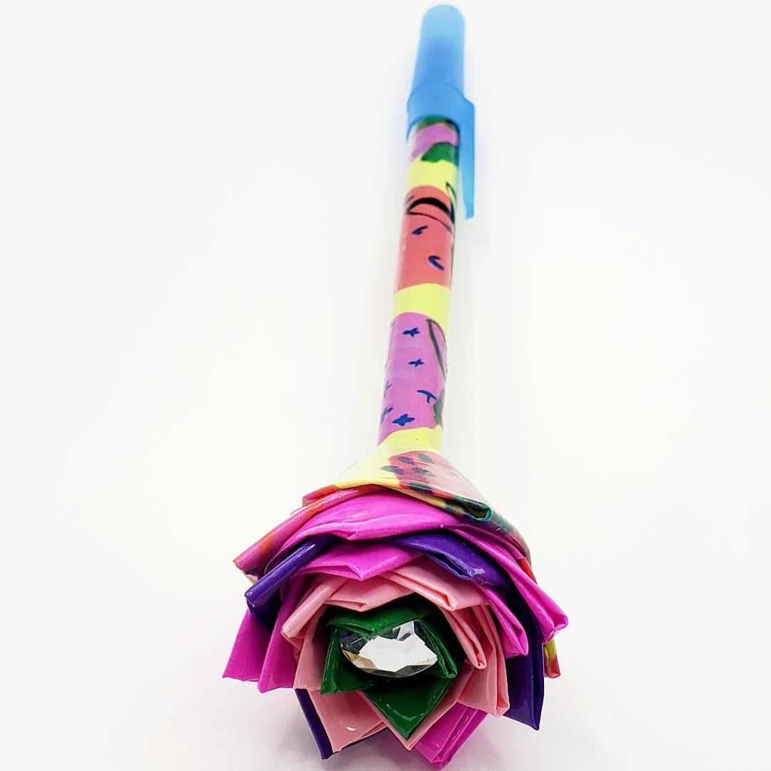 Abstract Strawberry Duct Tape Flower Pen
