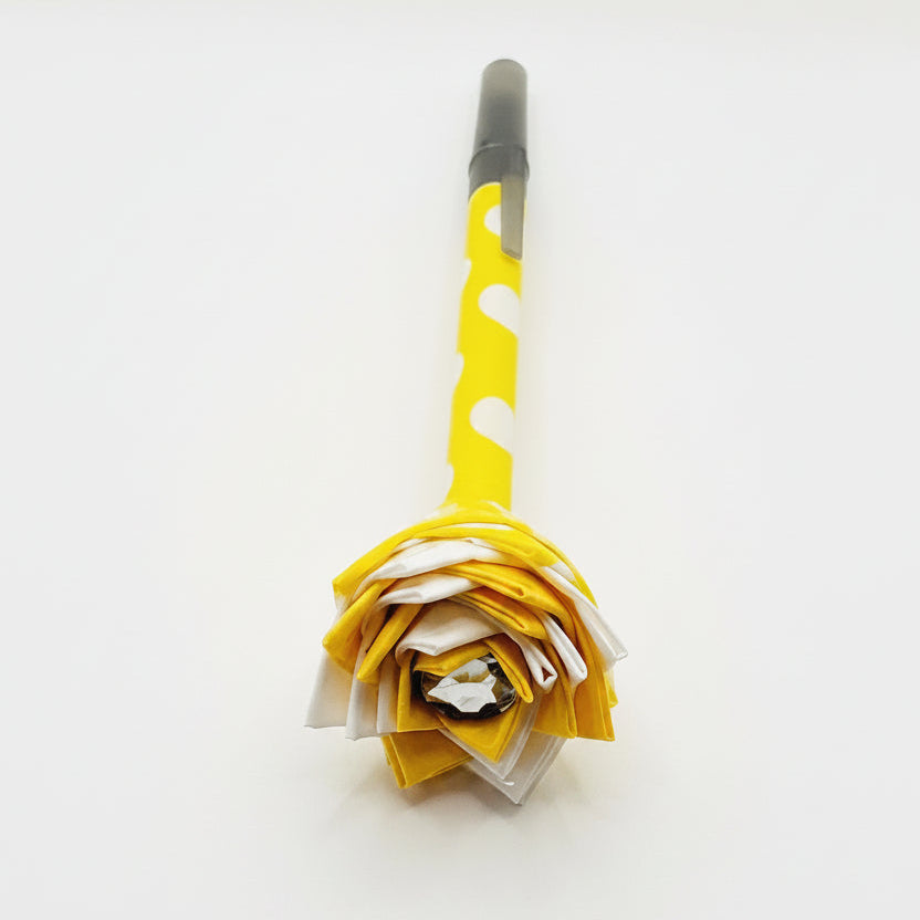 Yellow Polka-Dot Duct Tape Flower Pen