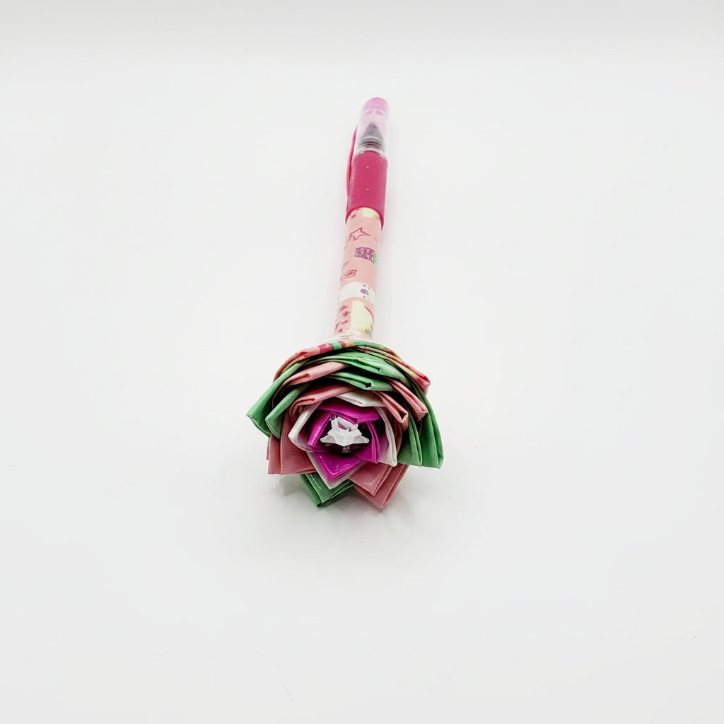 Duct Tape Flower Glitter Gel Pen w/Llama Pink Ink