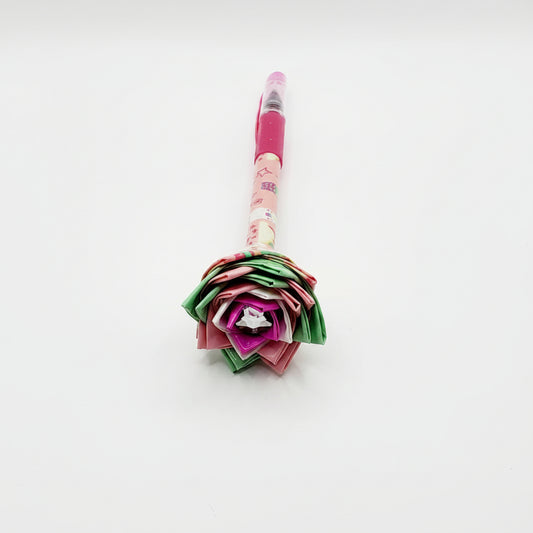 Duct Tape Flower Glitter Gel Pen w/Llama Pink Ink