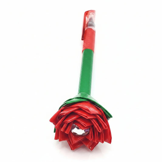 Duct Tape Flower Glitter Gel Pen w/Green Stem Red Flower Red Ink