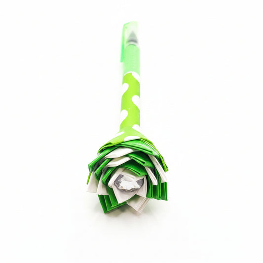 Duct Tape Flower Glitter Gel Pen w/Green and White Polka Dot Print Green Ink