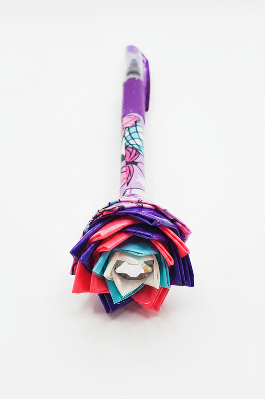 Duct Tape Flower Glitter Gel Pen w/Disco Cow Girl Print Purple Ink