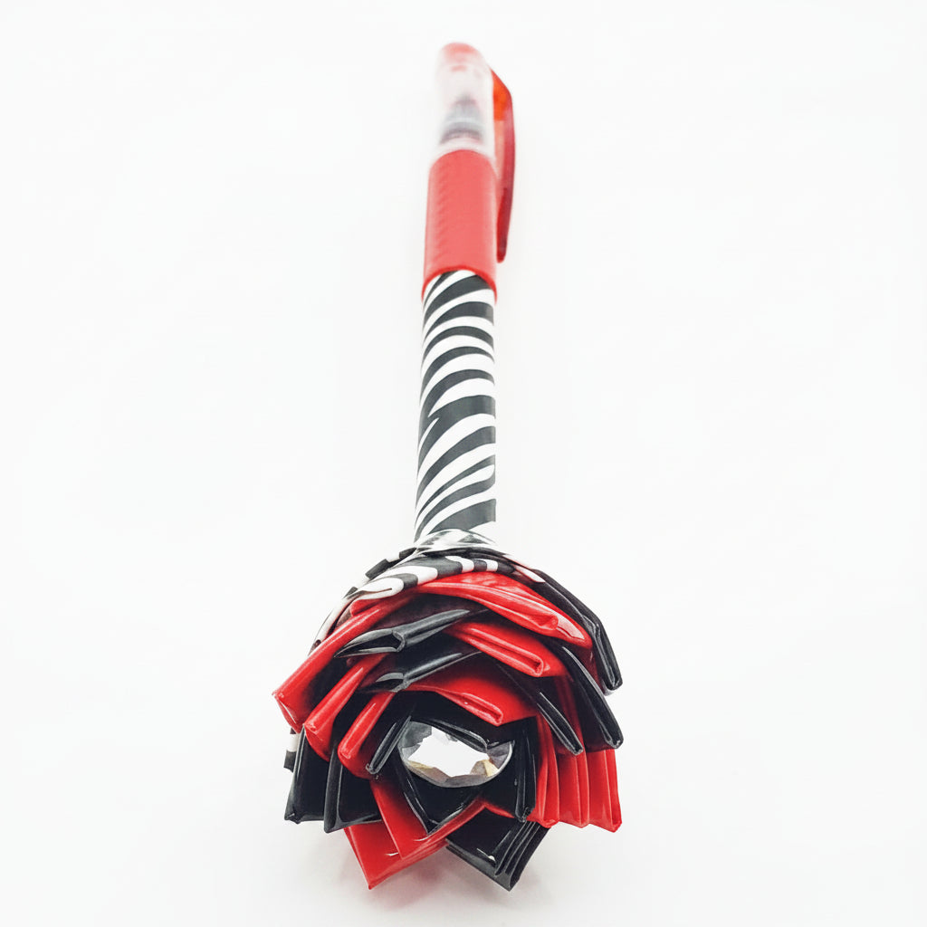 Duct Tape Flower Glitter Gel Pen w/Zebra Print with Red Ink