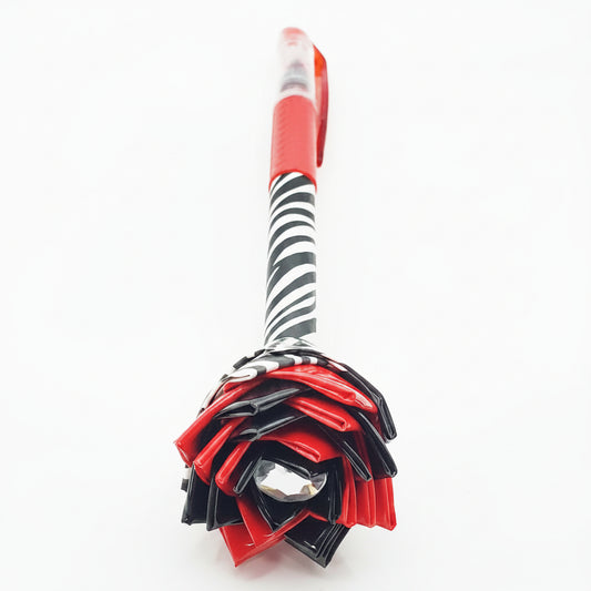 Duct Tape Flower Glitter Gel Pen w/Zebra Print with Red Ink