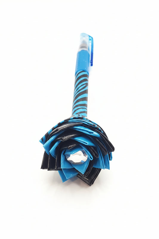 Duct Tape Flower Glitter Gel Pen w/Blue & Black Zebra Print Blue Ink