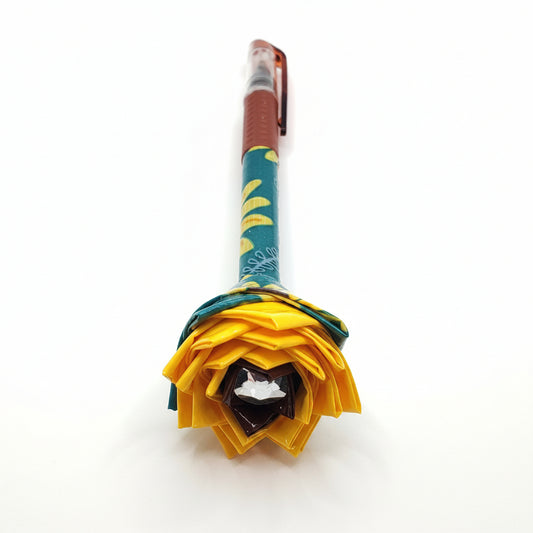 Duct Tape Flower Glitter Gel Pen w/Green Sunflower Print and Brown Ink