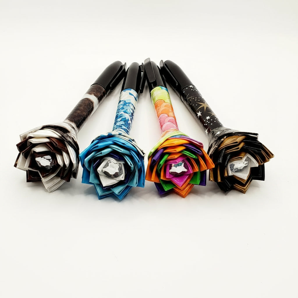 Set of 8 Hand-Crafted Duct Tape Flower Permanent Markers