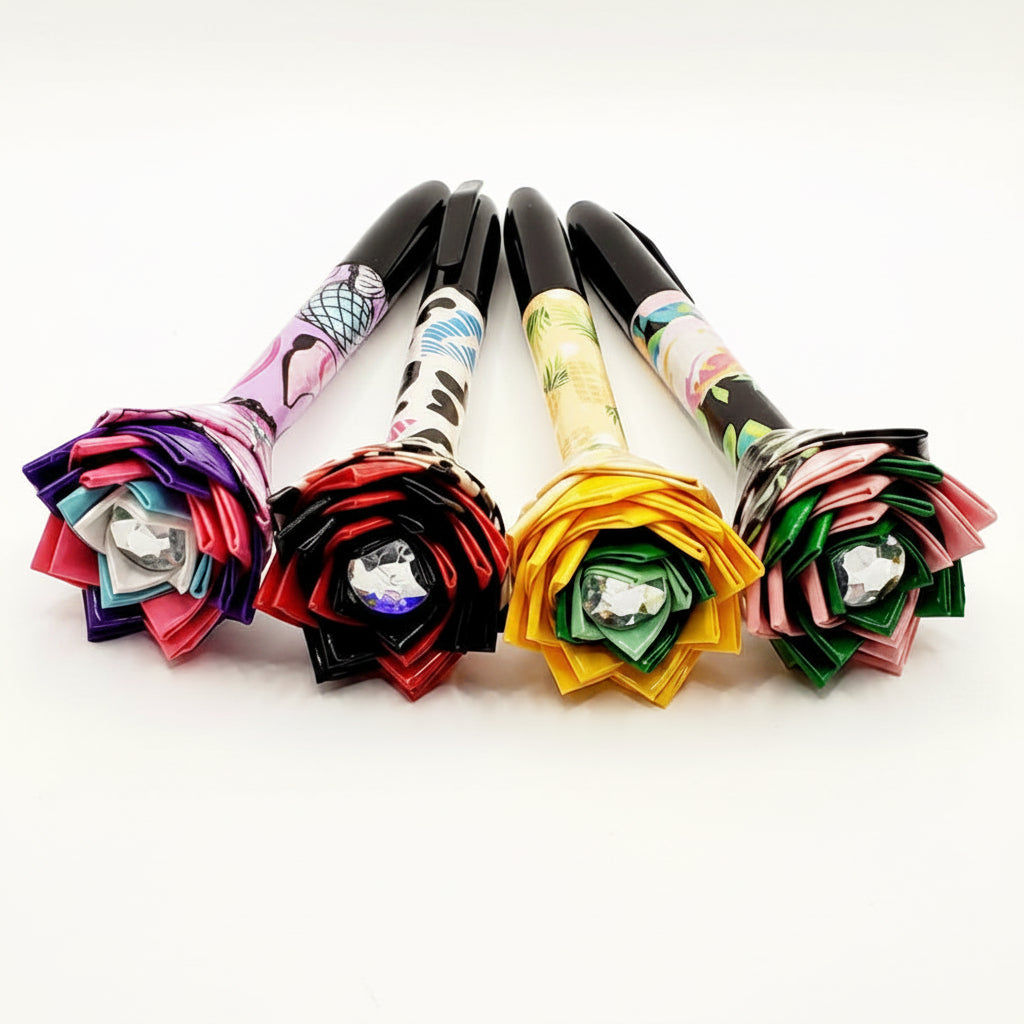 Set of 8 Hand-Crafted Duct Tape Flower Permanent Markers