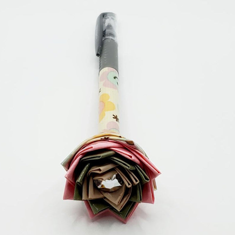 Duct Tape Flower Glitter Gel Pen w/Retro Happy Place Flower Grey Ink