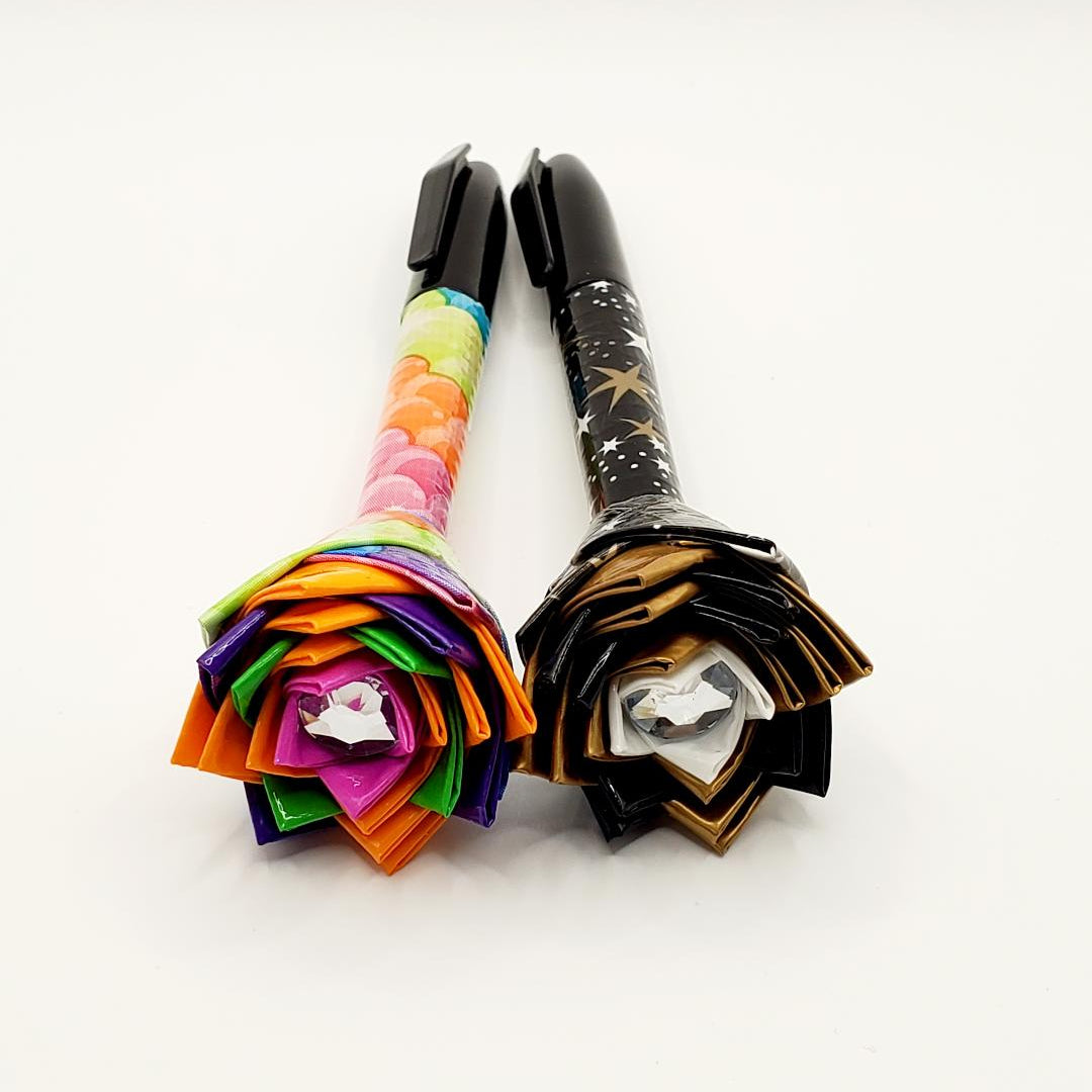 Set of 8 Hand-Crafted Duct Tape Flower Permanent Markers