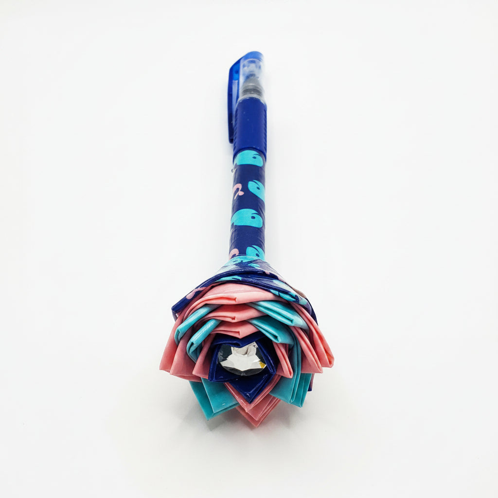 Duct Tape Flower Glitter Gel Pen w/Whale of a Time Print Blue Ink