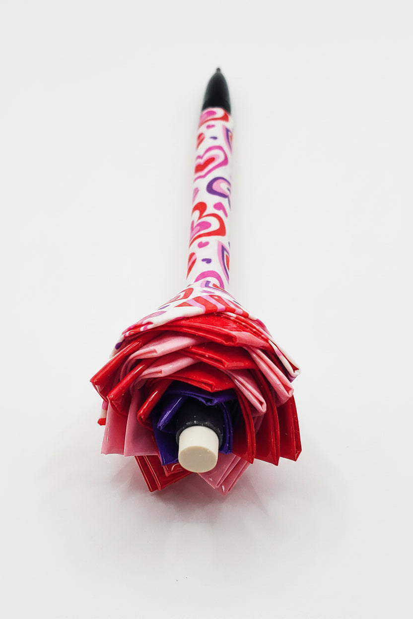 Duct Tape Flower Mechanical Pencil w/Pink, Red & Purple Hearts