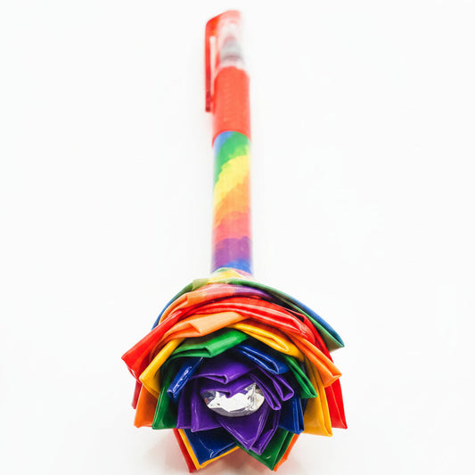 Duct Tape Flower Glitter Gel Pen w/Rainbow Print Red Ink